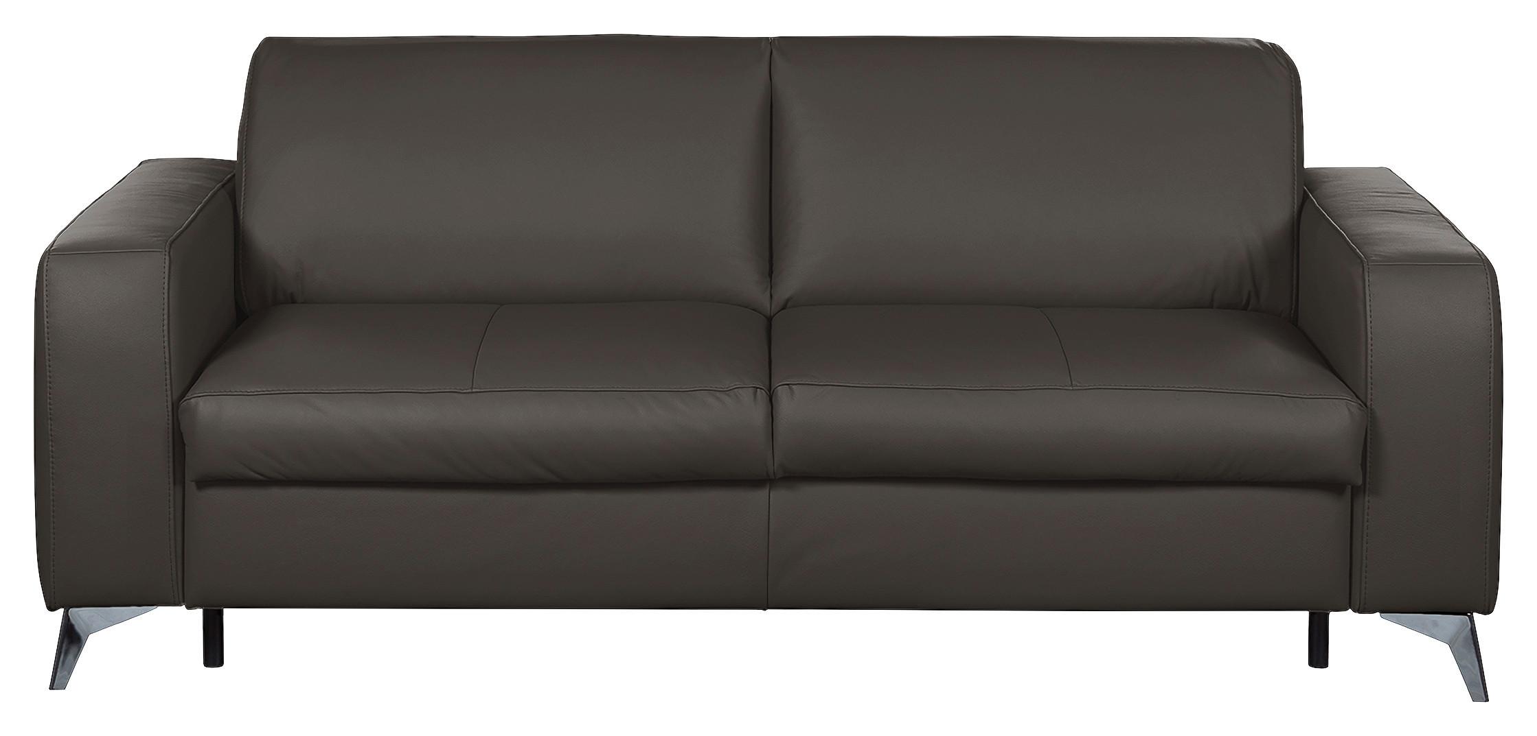 3-Sitzer-Sofa Aloe mit Schlaffunktion Echtleder - Dunkelbraun/Silberfarben, Design, Leder (204/84/104cm) - Livetastic