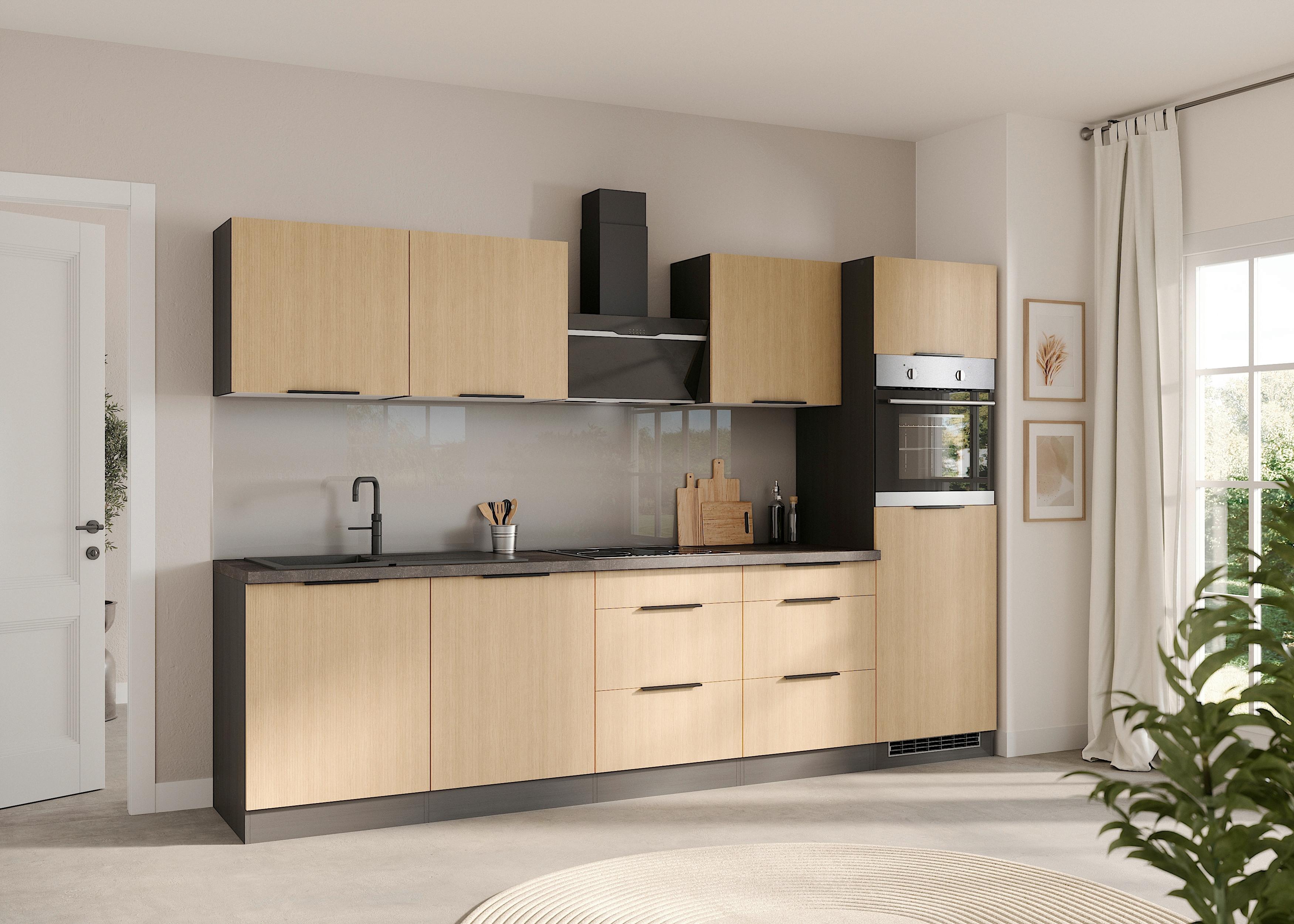 Küchenblock Glasgow Eichefarben/graphit B: 300 Cm - Eichefarben/Graphitfarben, LIFESTYLE, Holzwerkstoff (300cm) - Held