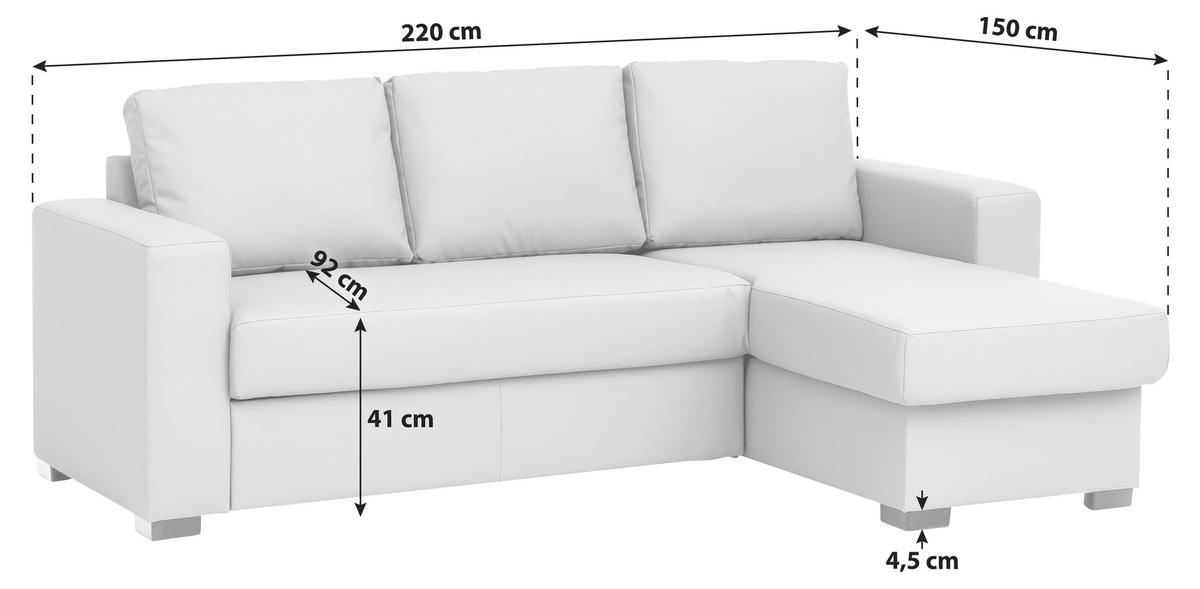 Ecksofa mit Schlaffunktion + Bettkasten Cristiano Lederlook - Sandfarben, Basics, Textil (220/150cm) - MID.YOU