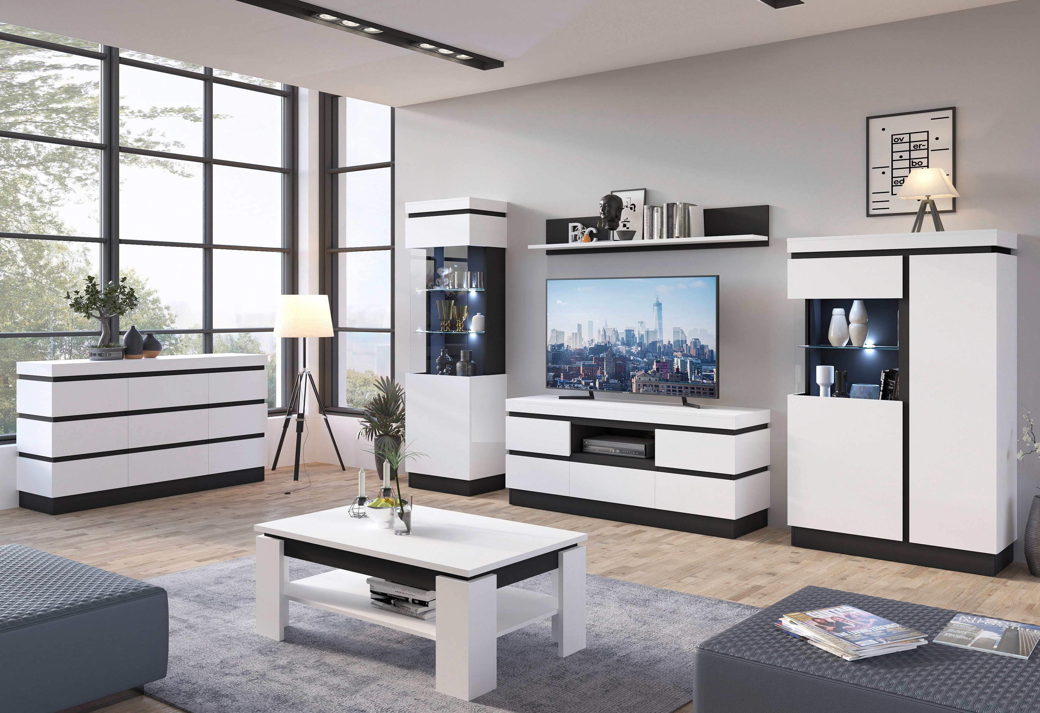 Tv-elem Campania - antracit/fehér, Trend, faalapú anyag (180,2/68/45cm)