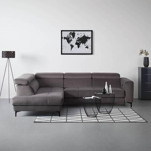 Rohová sedačka EMMA, levá, šedá,nast.op.hl,USB,el.výsuv - šedá/černá, Moderní, textil (210/301cm)