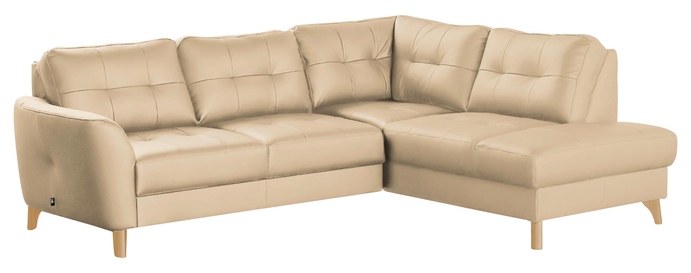 Ecksofa Nordic Beige S: 236x190 cm - Beige/Buchefarben, Design, Leder/Textil (236/190cm) - Livetastic