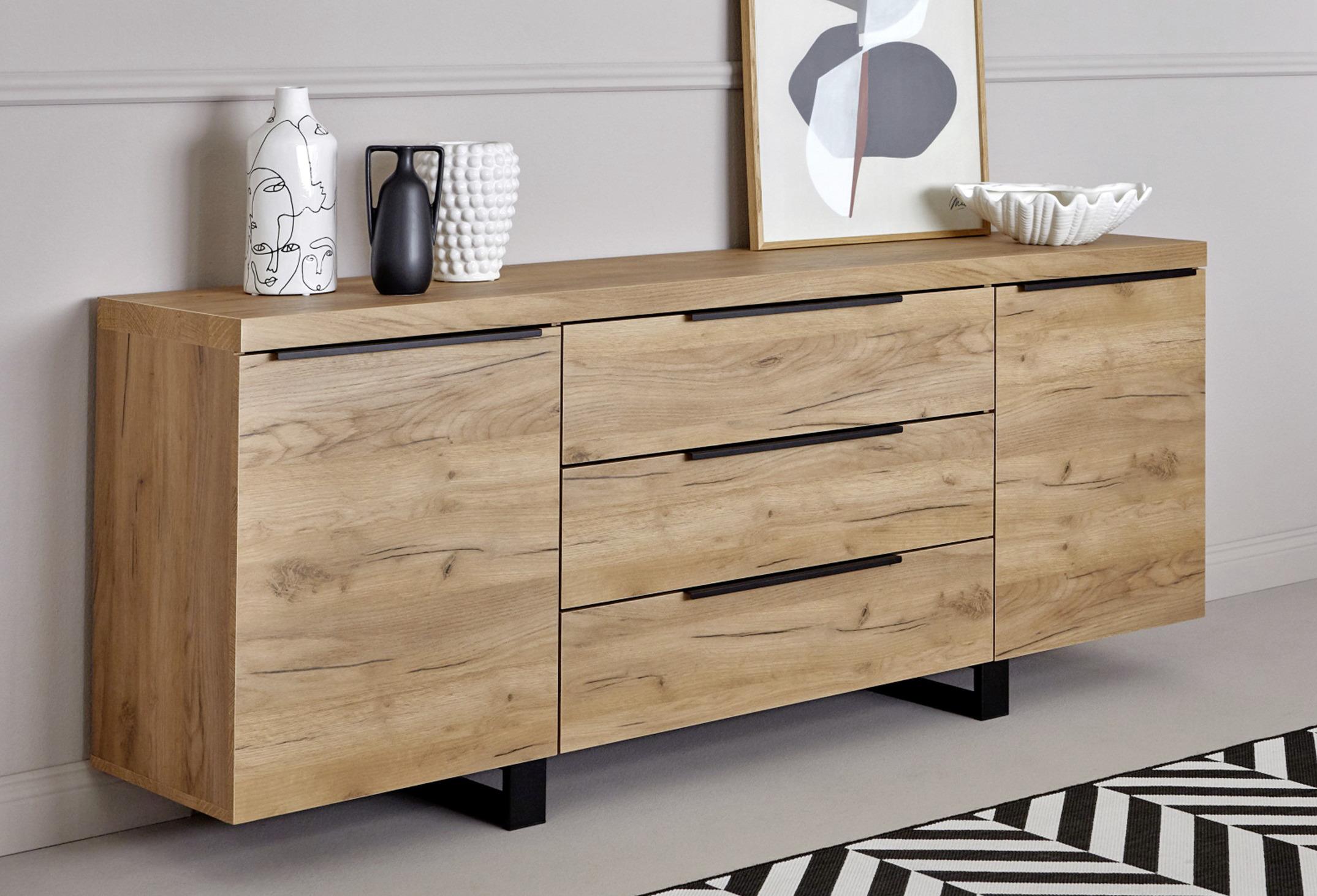Sideboard 180 cm Aspen Sb 180 Kernbuche - Eichefarben/Schwarz, KONVENTIONELL, Holzwerkstoff/Metall (180/74/39,5cm) - Livetastic