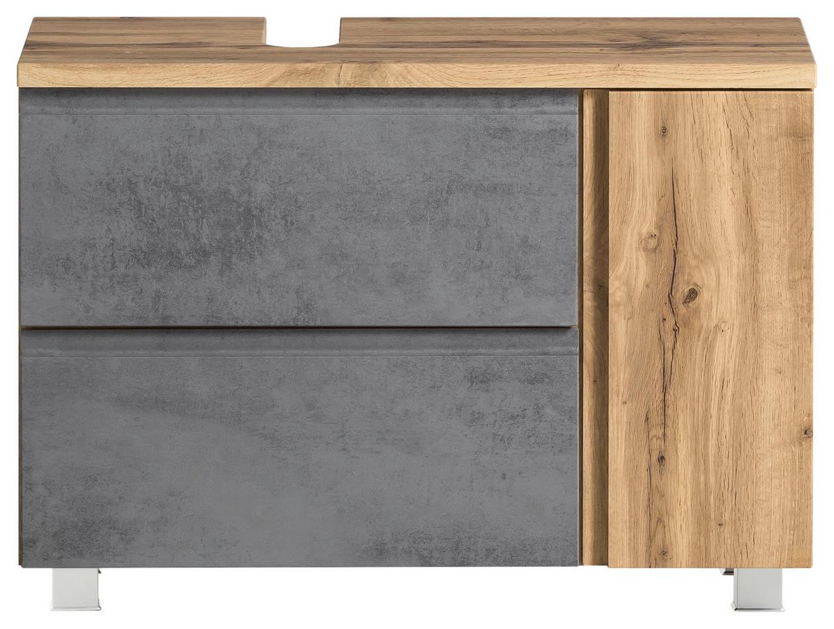 Waschbeckenunterschrank Varese B: 85 cm Hellgrau/Eiche Wotan - Eiche Wotan/Hellgrau, MODERN, Holzwerkstoff (85/56/35cm) - Held