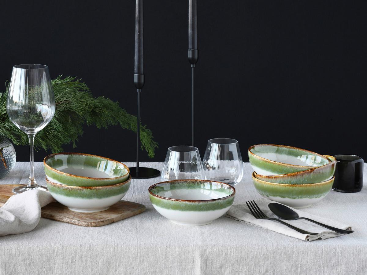 Schüsselset 6 -teilig. Cascade Steinzeug, Weiß/grün - Weiß/Grün, Design, Keramik - Creatable
