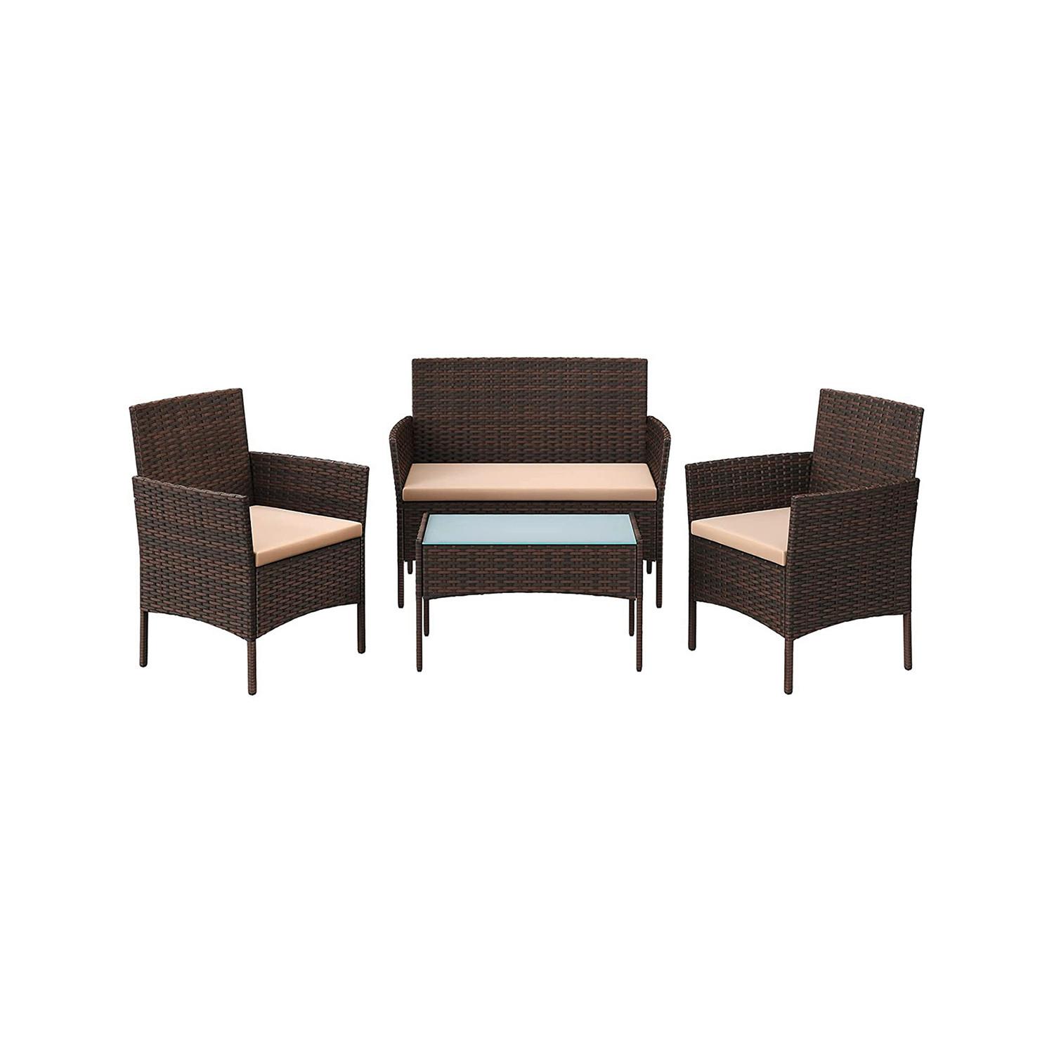 Gartenset 4-Tlg. Dunkelbraun inkl. Tisch mit Glasplatte - Dunkelbraun/Beige, MODERN, Glas/Kunststoff - Modante