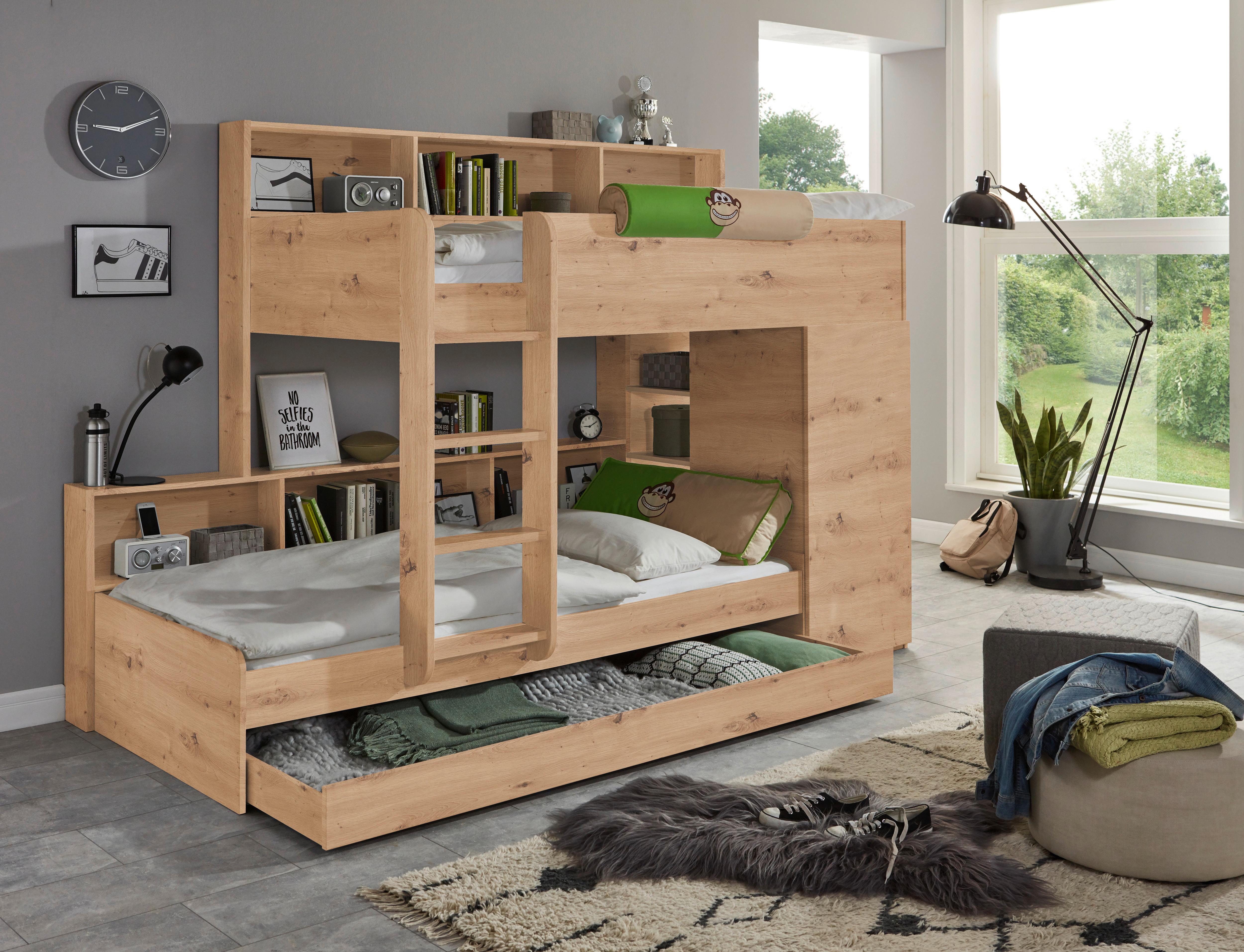 Etagenbett Sina Eichef. Dekor mit Regalen und Kleiderschrank - Eiche Artisan, MODERN, Holzwerkstoff (111/181,2/259cm)