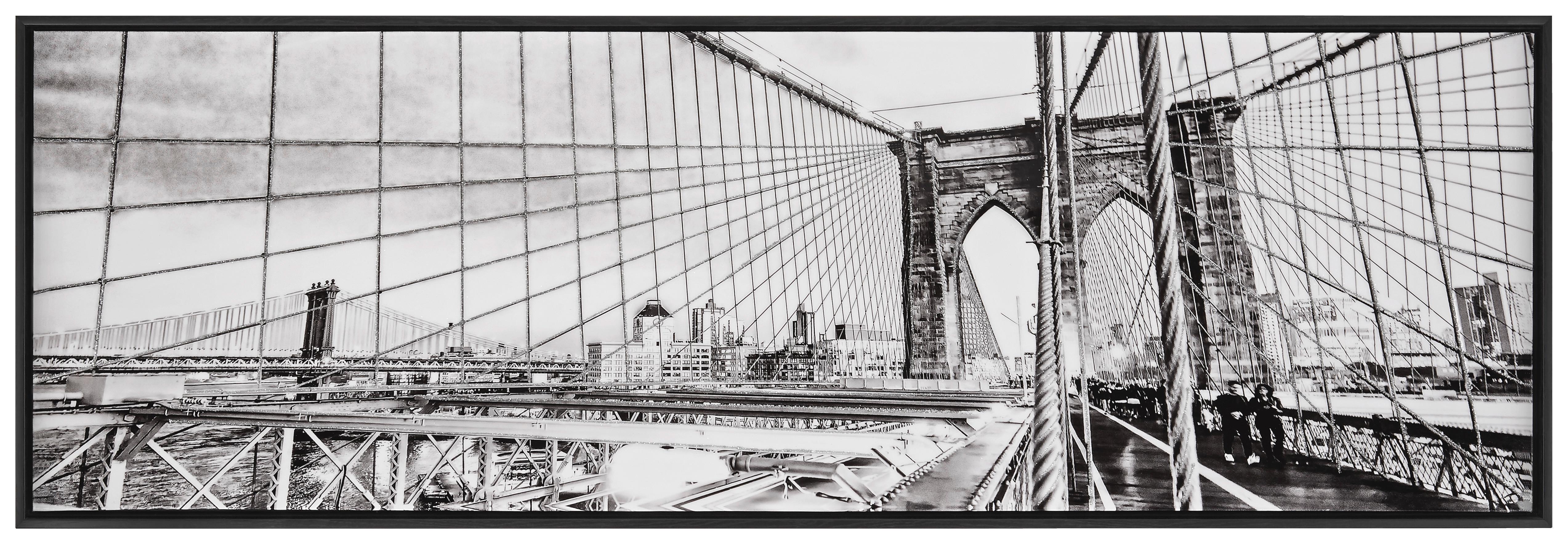 Leinwandbild Brooklyn Bridge Schwarz/Weiß 120x40 cm - Silberfarben/Schwarz, MODERN, Holz/Kunststoff (120/40/3,5cm) - Luca Bessoni