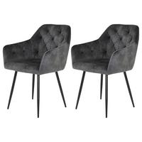 Armlehnstuhl Tina Anthrazit Gepolstert 2er-Set - Anthrazit/Schwarz, MODERN, Textil/Metall (56/81/62cm) - MID.YOU