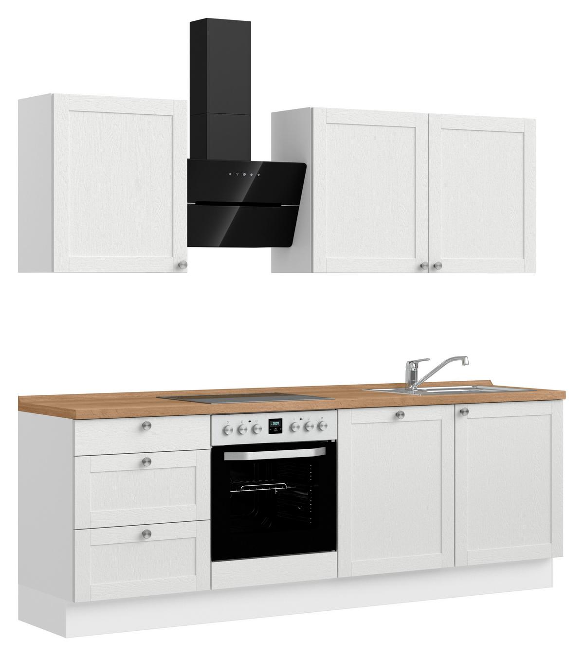 Kuchynská linka 240 cm, biela / dub Sierra - biela/farba ušľachtilej ocele, Romantik / Landhaus, kov/kompozitné drevo (240cm) - Nobilia