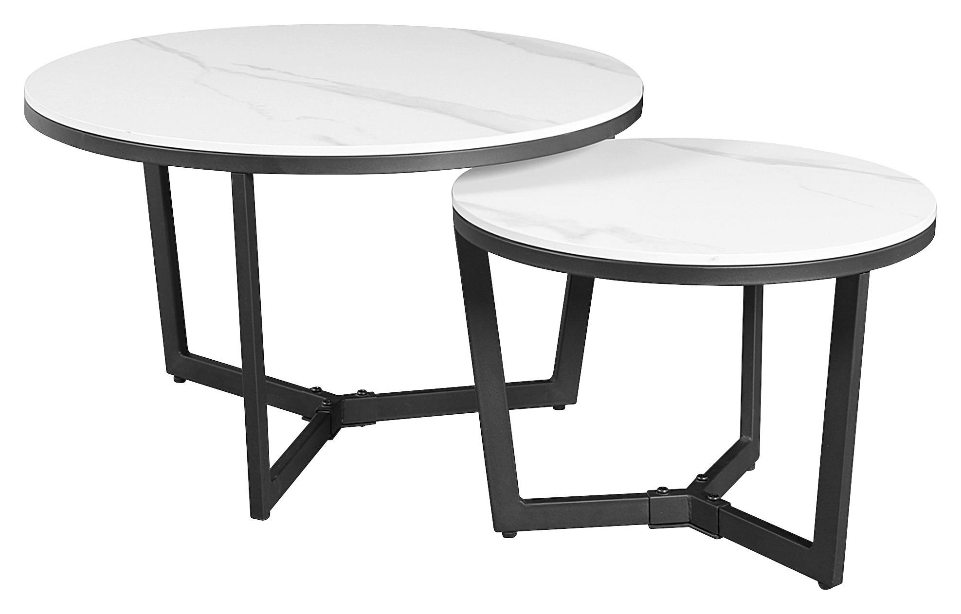 COUCHTISCHSET IVAN - Schwarz/Weiß, KONVENTIONELL, Stein/Metall (68,5/68,5/43cm) - MID.YOU