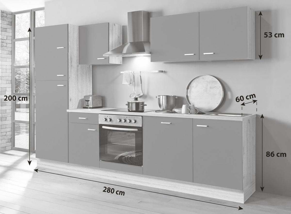 Küchenblock Artisan-Classic - Graphitfarben/Eiche Artisan, KONVENTIONELL, Holzwerkstoff (280cm) - Menke