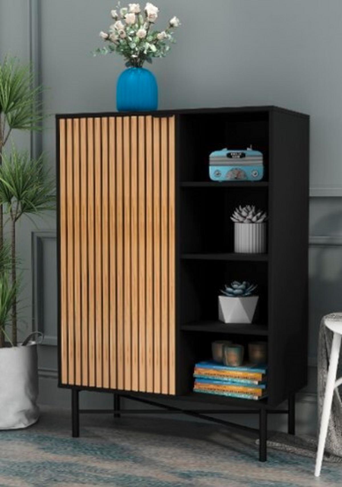 Komoda MADRID - čierna/prírodná farba, Modern, kov/drevo (80/114/40cm) - Mömax