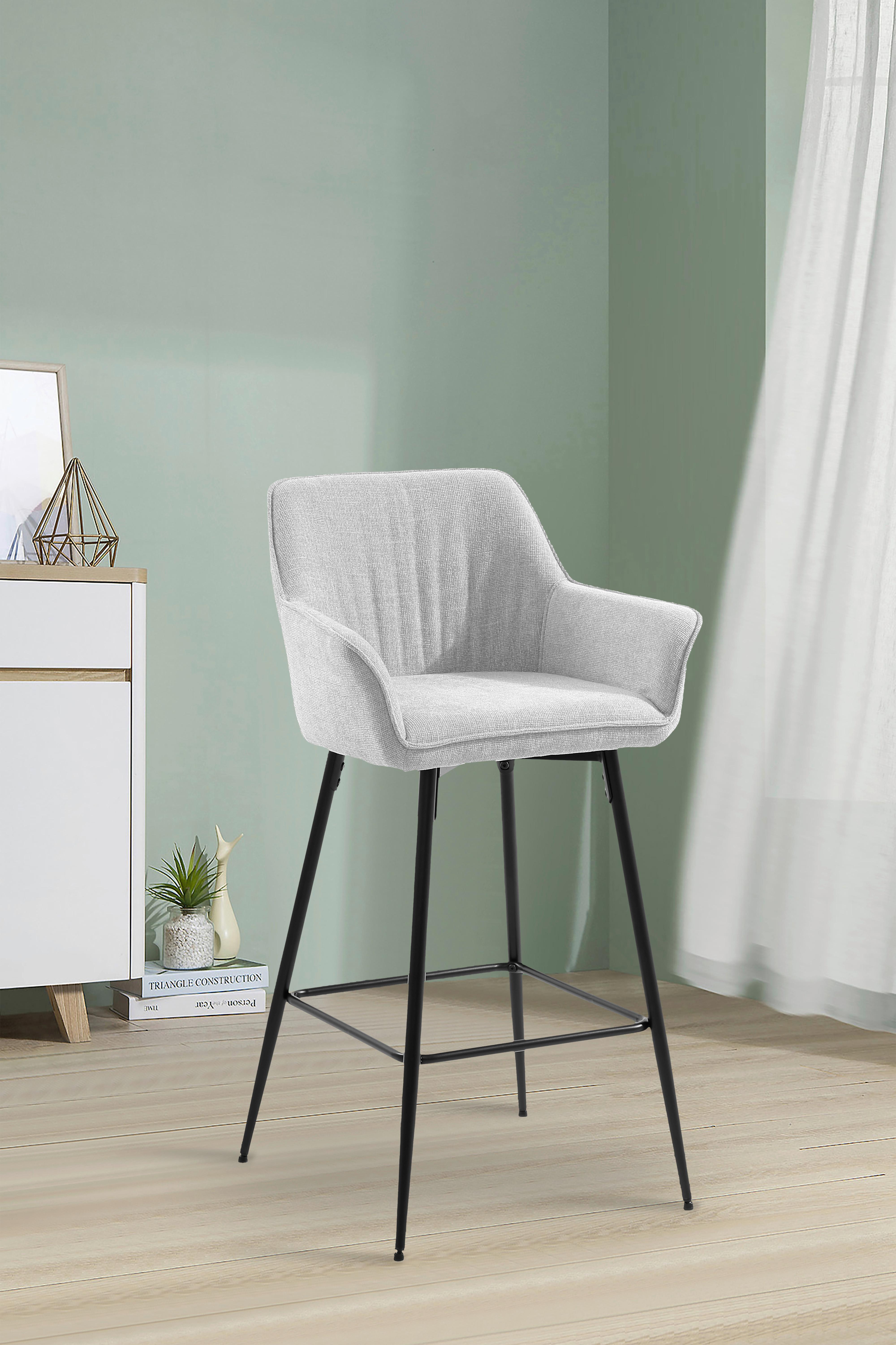 Barhocker Pim mit Armlehne Leinenoptik Beige, B: 57 cm - Beige/Schwarz, KONVENTIONELL, Holz/Textil (57/105/57cm) - MID.YOU