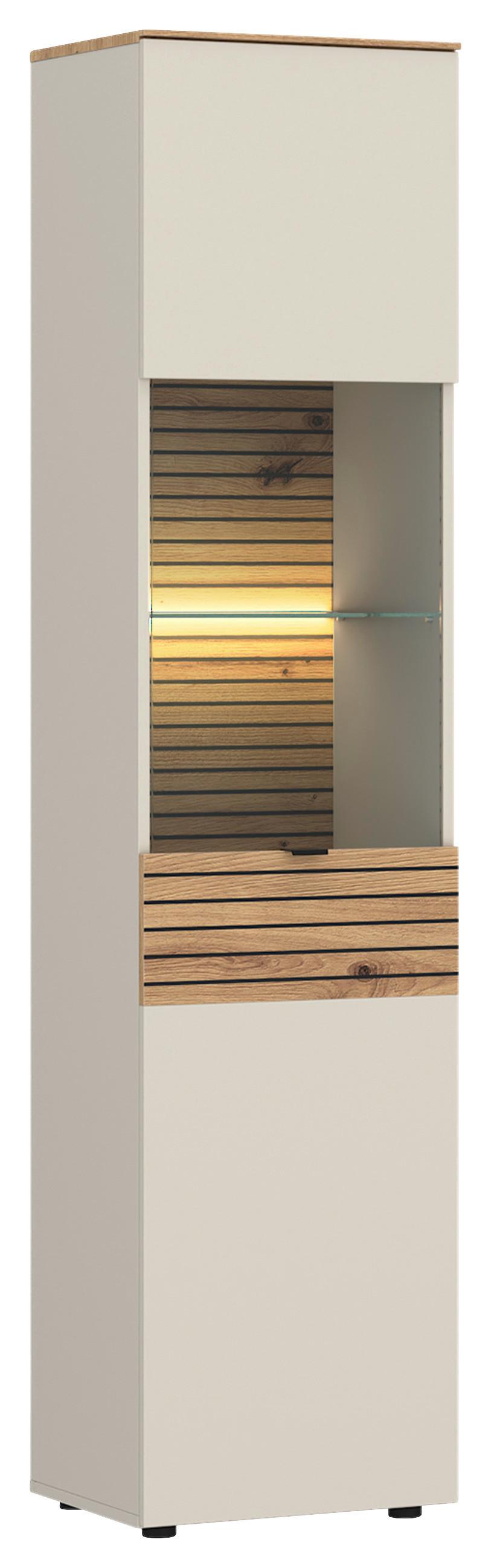 Vitrine Nexa Salbeigrün /Eiche Dekor B: 45cm - Kaschmir/Eiche Artisan, Basics, Glas/Holzwerkstoff (45/195/40cm) - Livetastic