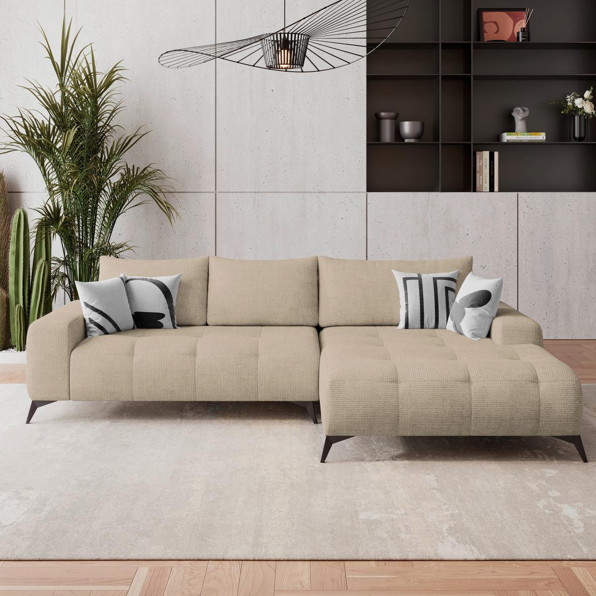 Ecksofa Mauro Beige, Mit Schlaffunktion - Beige/Schwarz, Trend, Textil (290/175cm) - Luca Bessoni