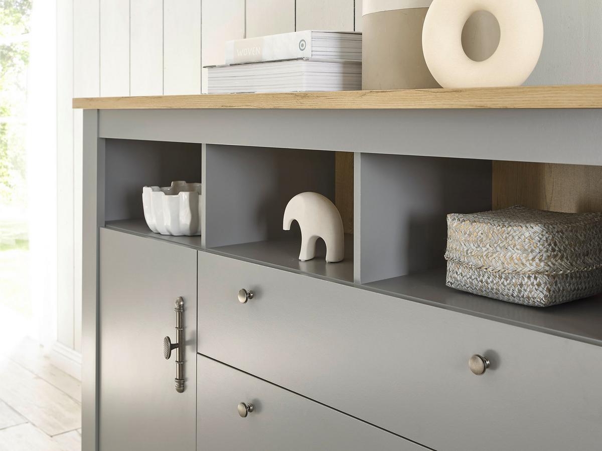 Sideboard Chambord Hellgrau/Eiche Dekor B: 198cm - Eichefarben/Hellgrau, Design, Holzwerkstoff (198/104/44cm) - MID.YOU