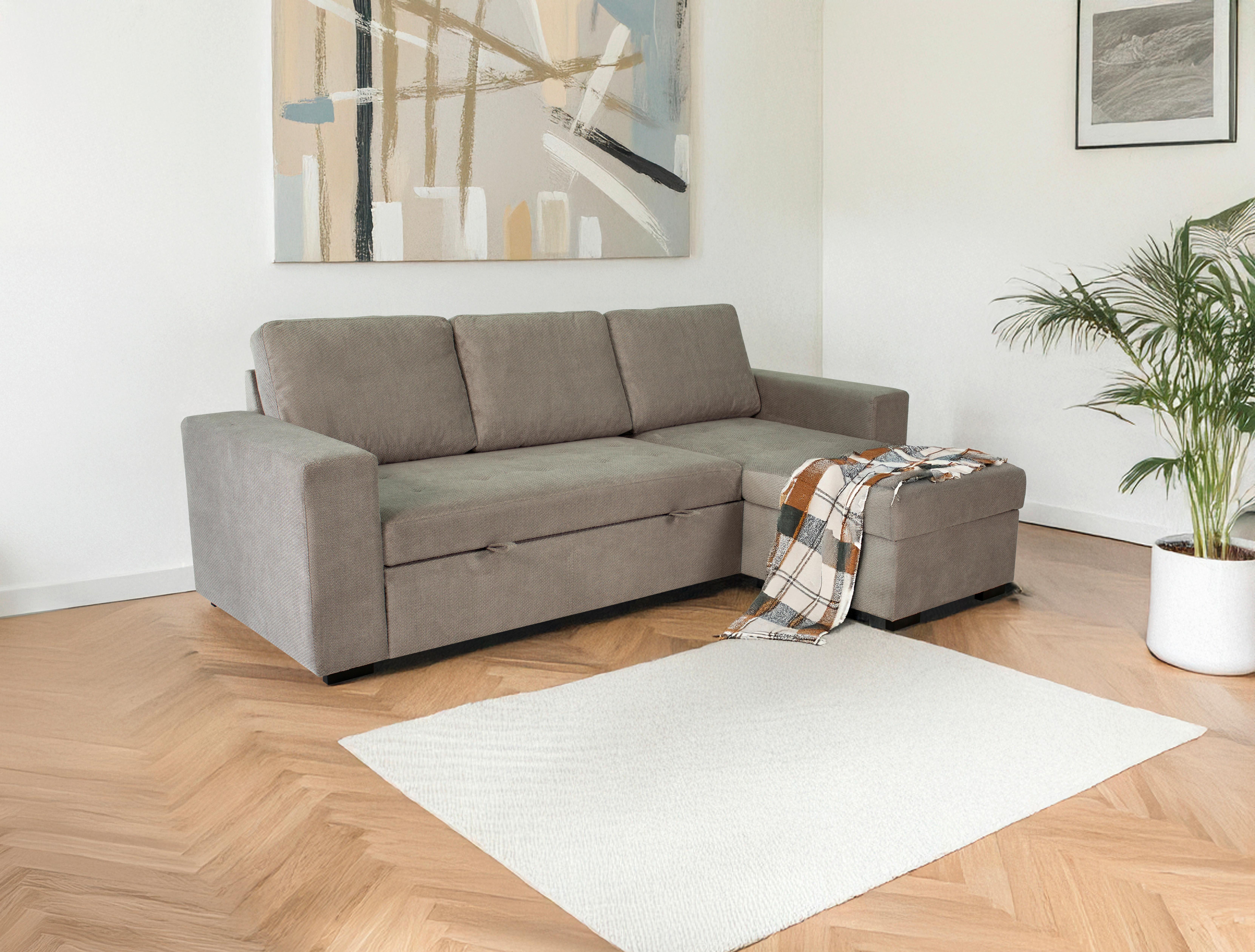 Ecksofa Jan Greige S: 247x155 Cm - Greige, Trend, Textil (247/155cm)