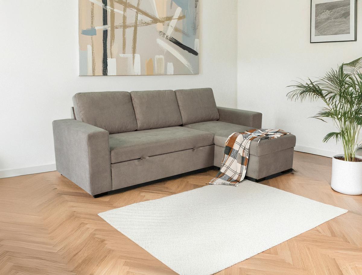 Ecksofa Jan Greige S: 247x155 Cm - Greige, Trend, Textil (247/155cm)