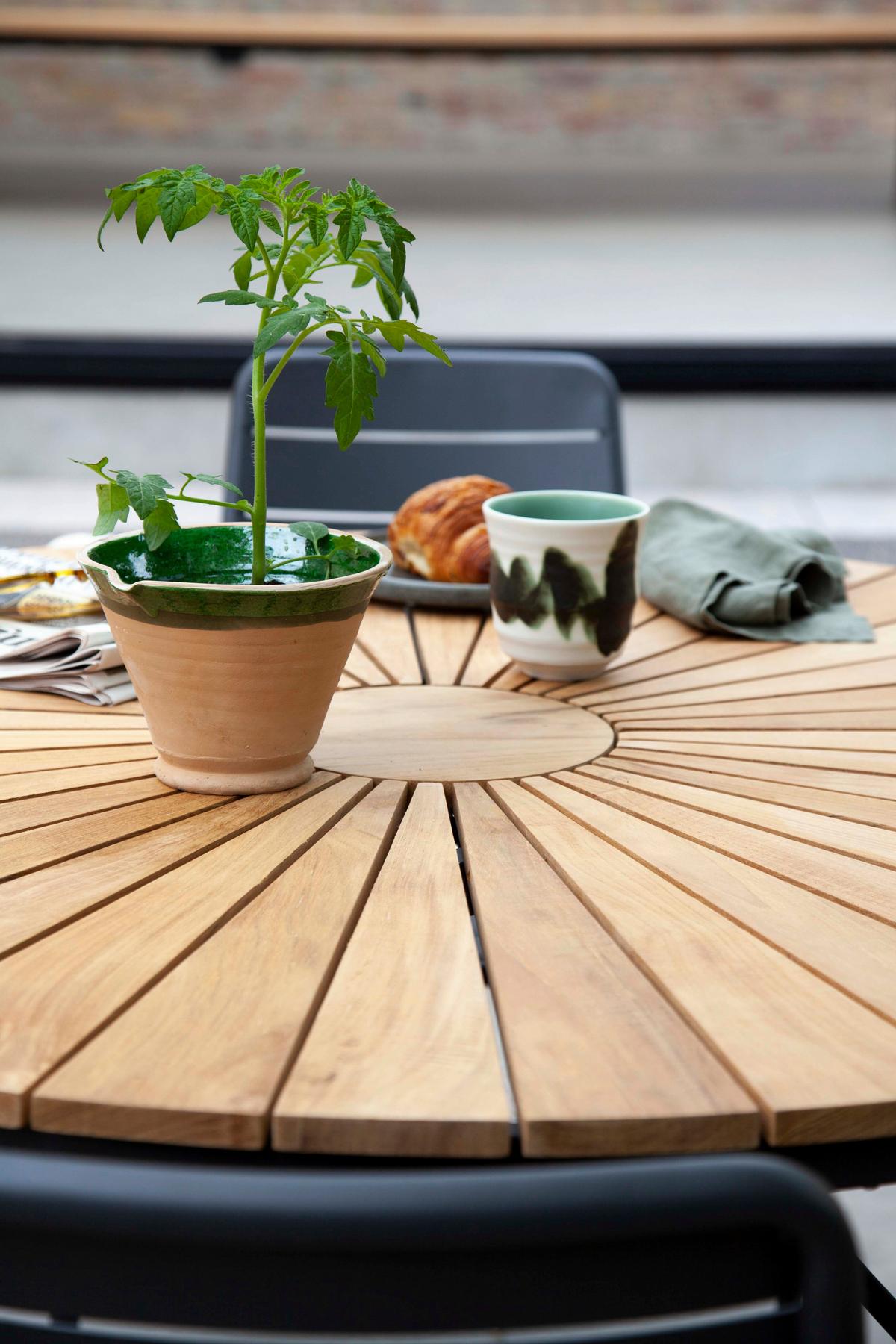 Gartentischgruppe Parc 5-teilig Metall/Holz, anthrazit/Natur - Anthrazit/Teakfarben, Natur, Holz/Metall (160/160/78cm) - Gardenson