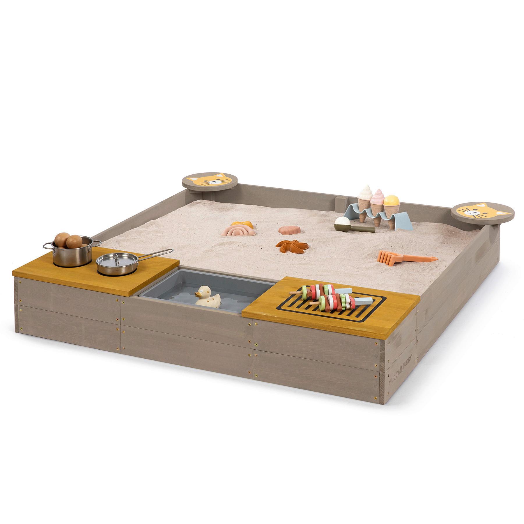 Sandkasten Muddy Buddy Holz, LxBxH: 120x120x20 cm - Currygelb/Grau, Basics, Holz (120/120/20cm) - MUDDY BUDDY