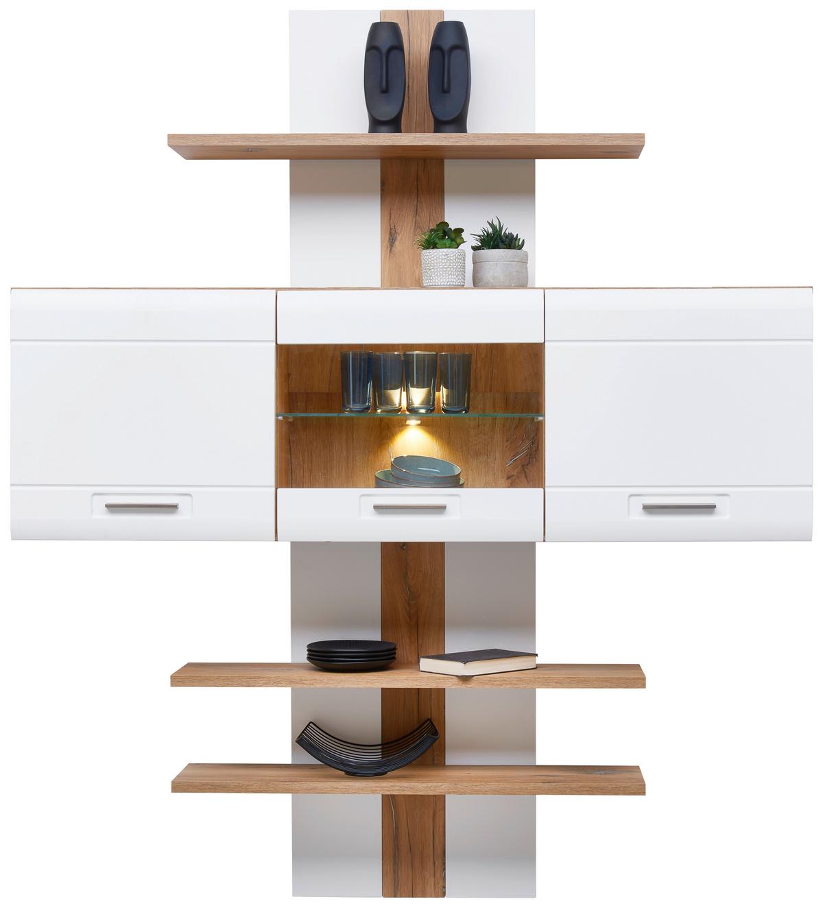 Falipolc Auris - égerszínű/fehér, Modern, faalapú anyag (100/143/25cm) - Luca Bessoni