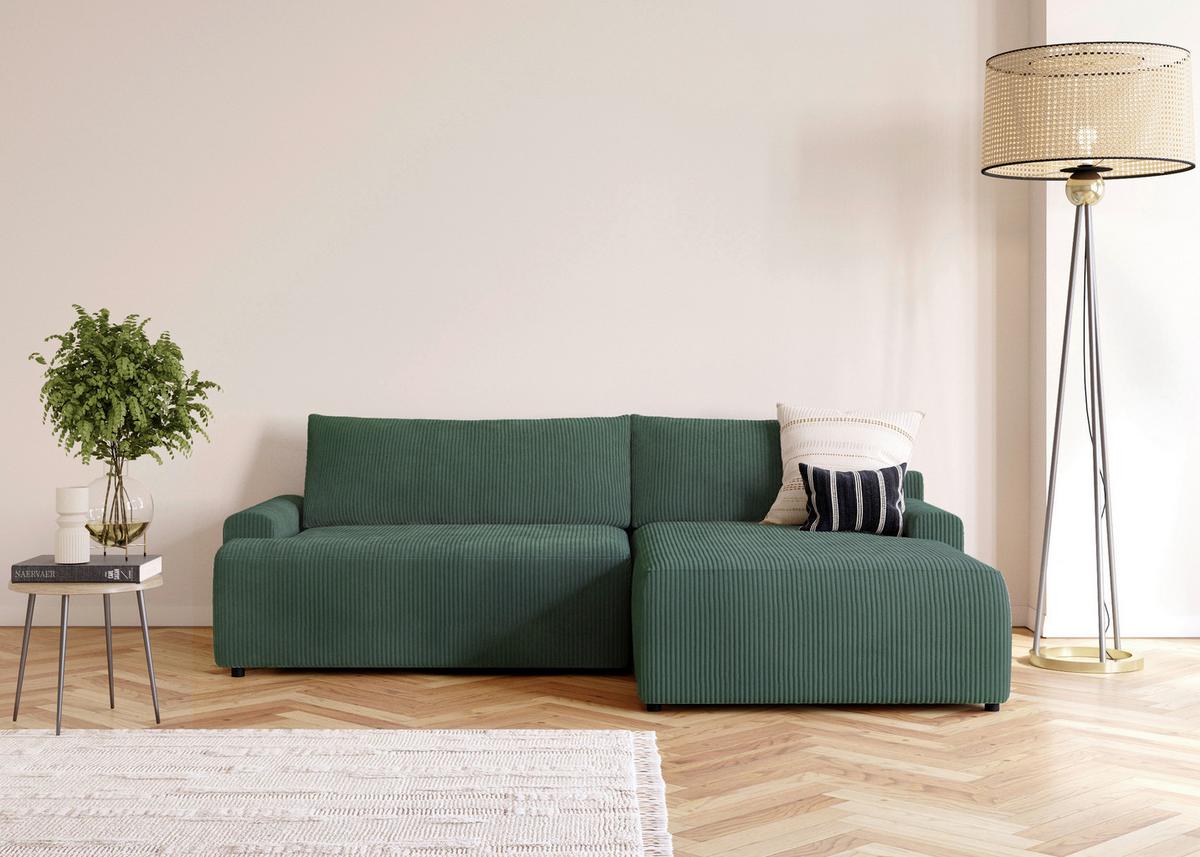Eckschlafsofa Prag, Dunkelgrün S: 253x167 cm - Dunkelgrün/Schwarz, MODERN, Textil (253/167cm) - Trendmanufaktur