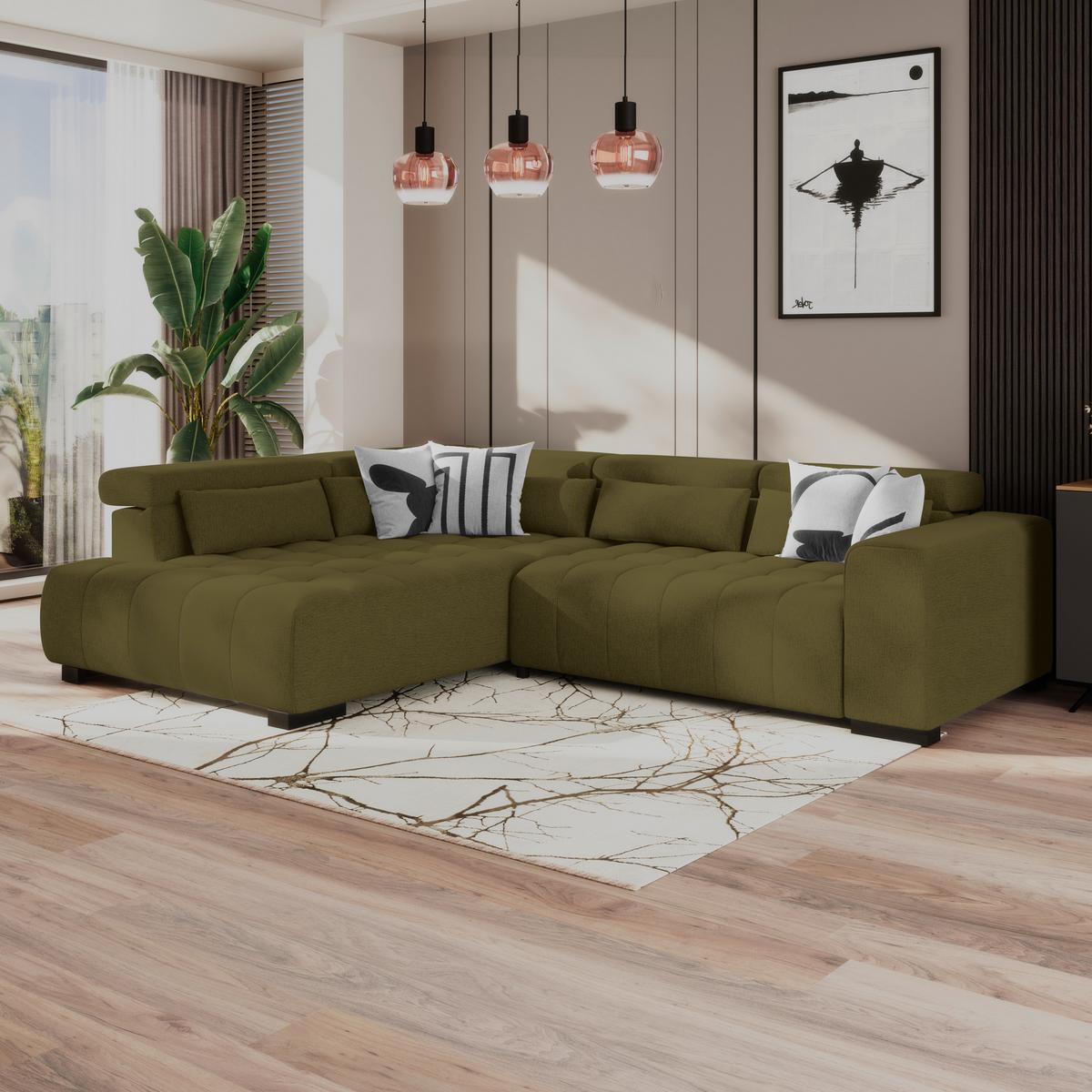 Ecksofa Matera Olivgrün S: 226x311cm - Schwarz/Olivgrün, Trend, Textil (226/311cm)