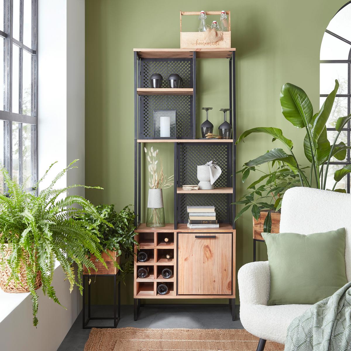 STOJACÍ REGÁL RUSTY - přírodní barvy/antracitová, Moderní, kov/dřevo (70/188/35cm) - Zandiara