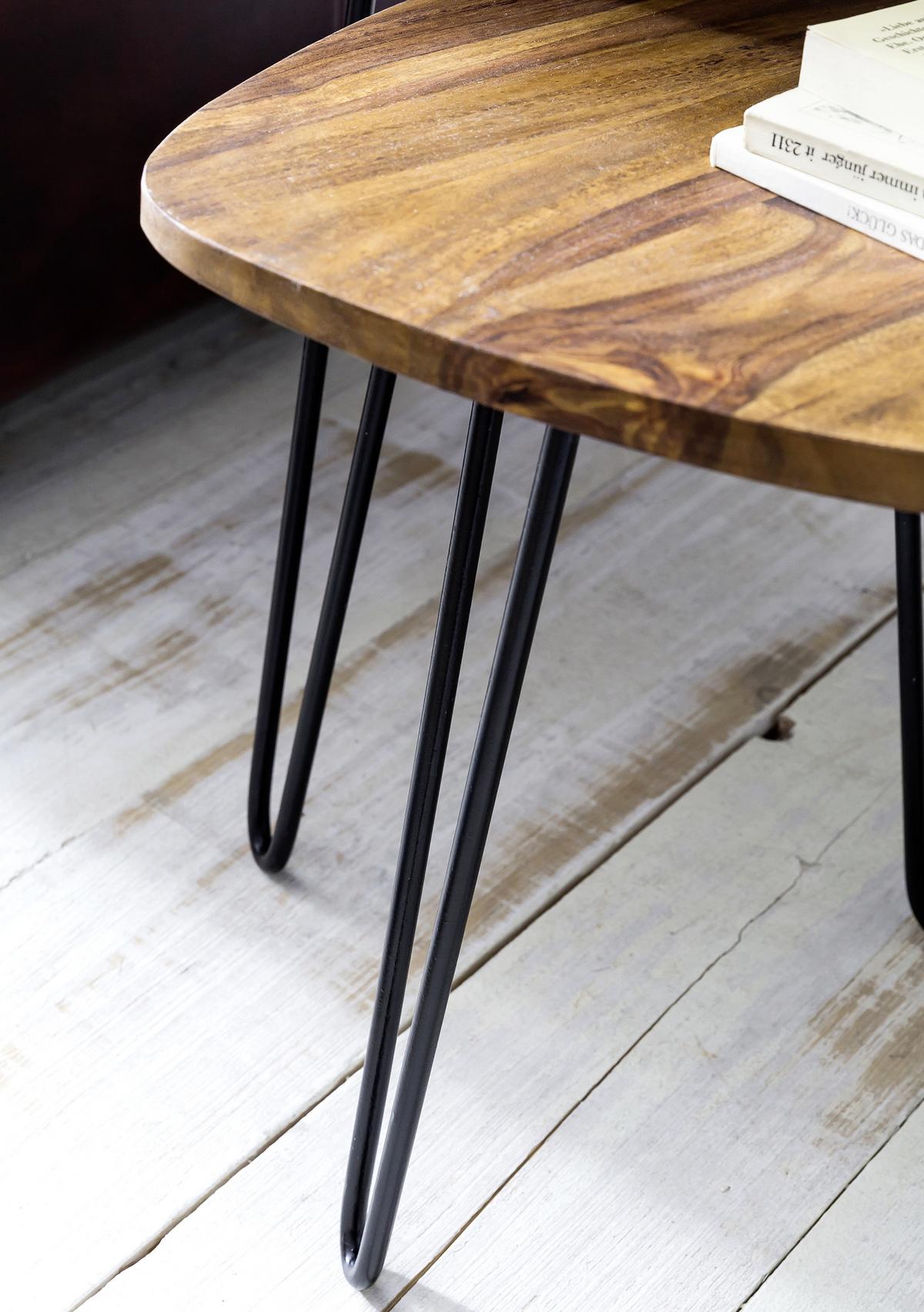 Beistelltisch 2-Teilig Mit Echtholz, Sheesham/Schwarz - Sheeshamfarben/Schwarz, Design, Holz/Metall (60/56/60cm) - MID.YOU