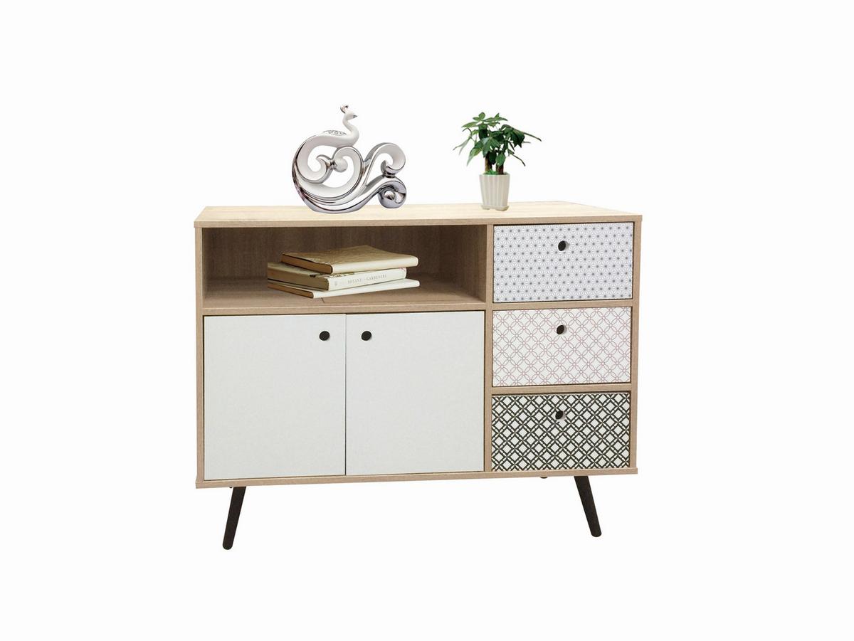 Sideboard Multicolor, Weiß, Eiche Dekor B: 106,5cm - Eichefarben/Multicolor, Design, Holzwerkstoff (106,5/77/39cm) - Livetastic