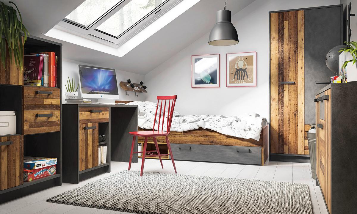 Gyerek Ruhásszekrény Nubi - ótölgy/sötétszürke, Modern, faalapú anyag (128/196/60cm)