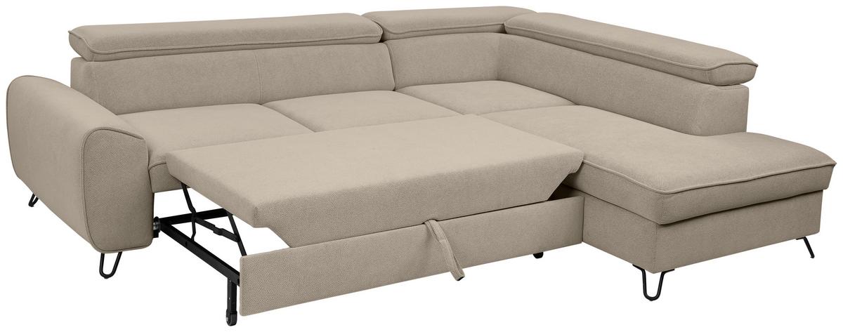 Rohová sedačka IDYLLA, pravá béžová,úl.prostor,lůžko - černá/béžová, Design, kov/textil (250/200cm)