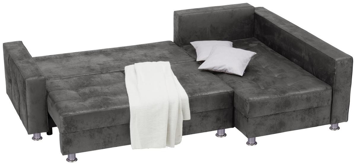 Ecksofa Mit Schlaffunktion + Bettkasten Francesco Grau - Chromfarben/Dunkelgrau, MODERN, Textil (266/167cm) - Livetastic