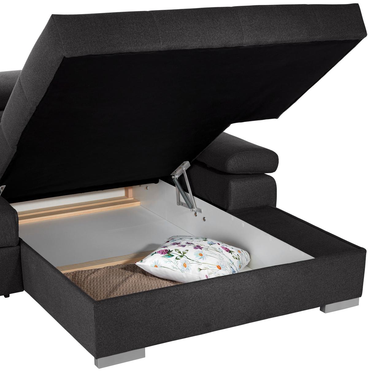 Ecksofa Perry - Silberfarben/Graphitfarben, Design, Textil (292/183cm) - Livetastic