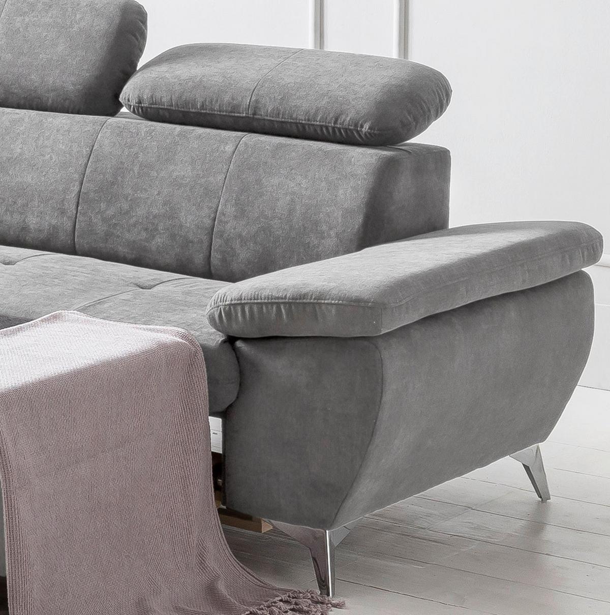 Ecksofa Mit Schlaffunktion Und Bettkasten Gisele Grau - Chromfarben/Hellgrau, KONVENTIONELL, Textil (209/256cm) - Livetastic