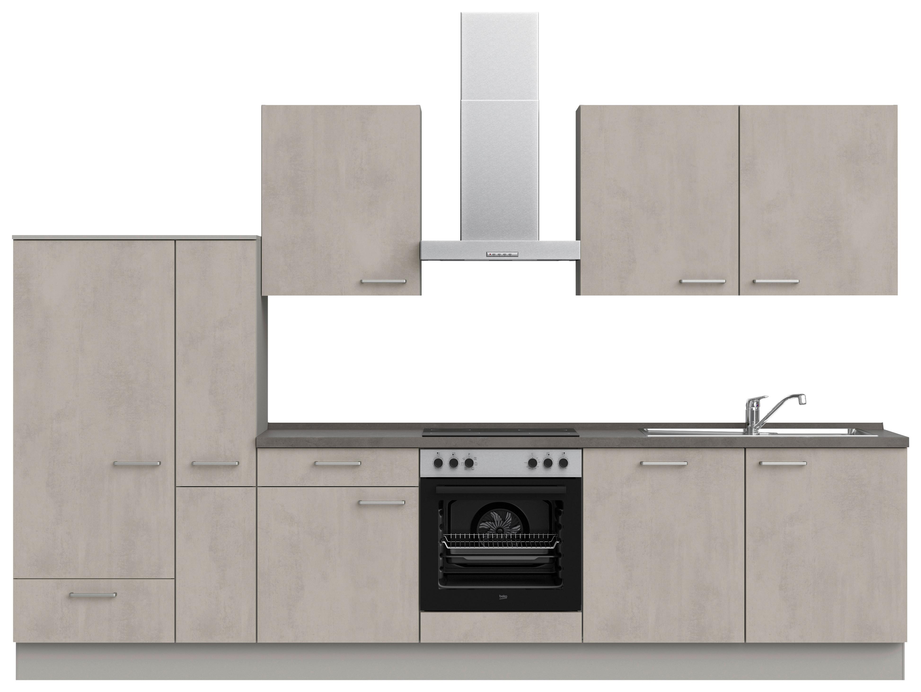 Kuchynská linka 330 cm, betónová sivá - sivá/farba ušľachtilej ocele, Modern, kov/kompozitné drevo (330cm) - Nobilia