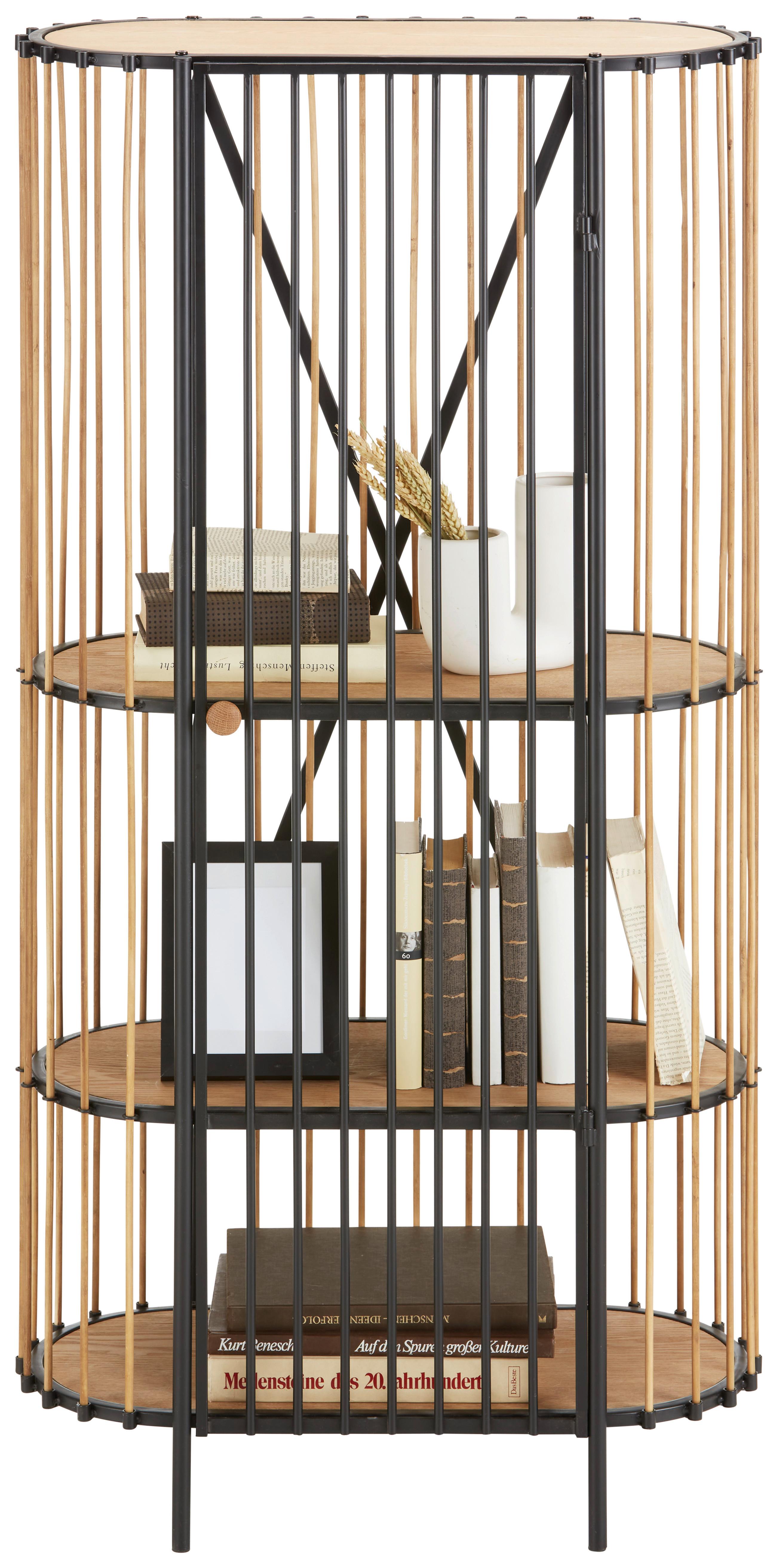 Regál Bamboo - černá/přírodní barvy, Moderní, kov/dřevo (67/132/32cm) - Premium Living