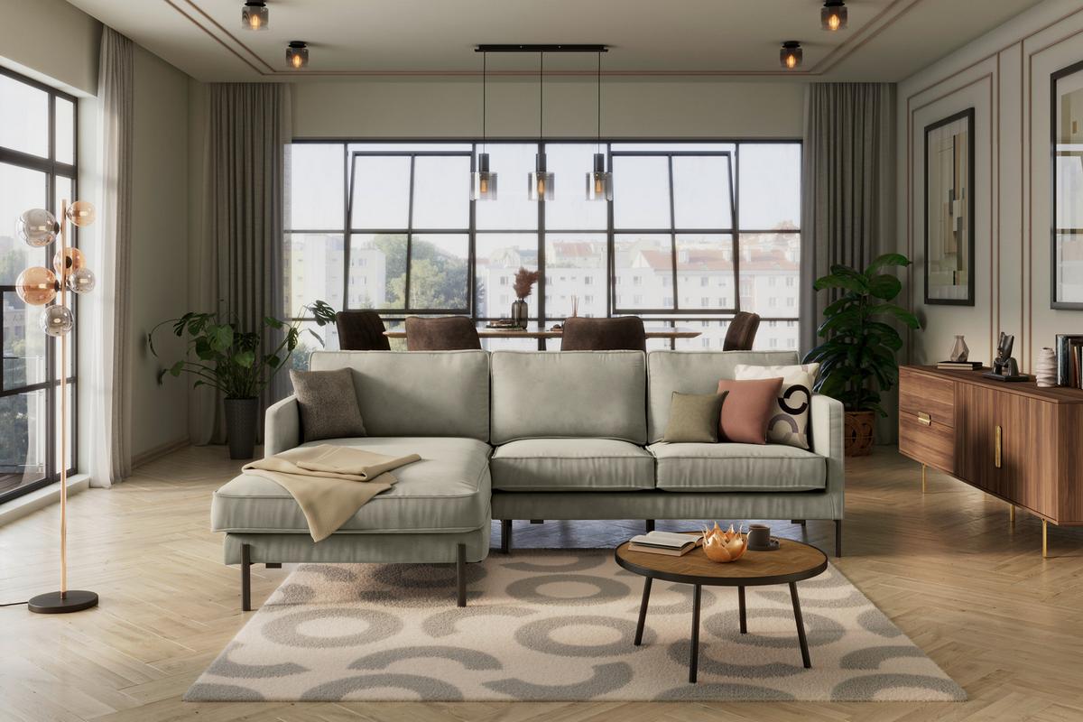 Ecksofa Yukon Hellgrau S: 154x232 Cm - Hellgrau/Schwarz, Trend, Textil (154/232cm) - Livetastic