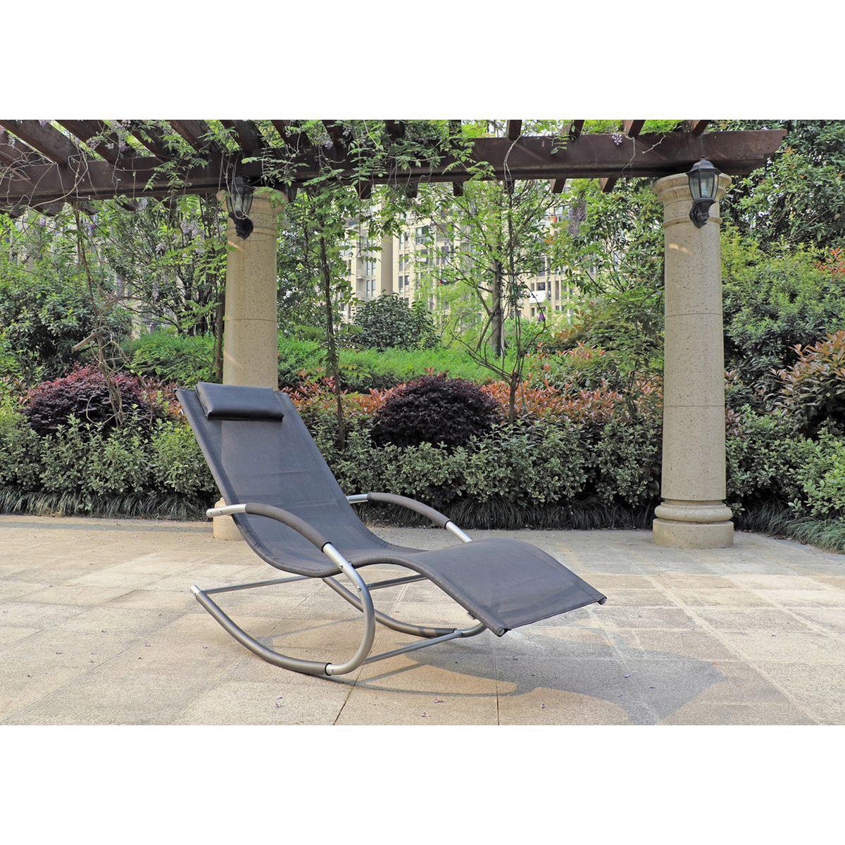 Schaukelliege Naxos Kunststoff/Metall inkl. Kissen - Silberfarben/Schwarz, Basics, Kunststoff/Metall (160/62/89cm) - Gardenson