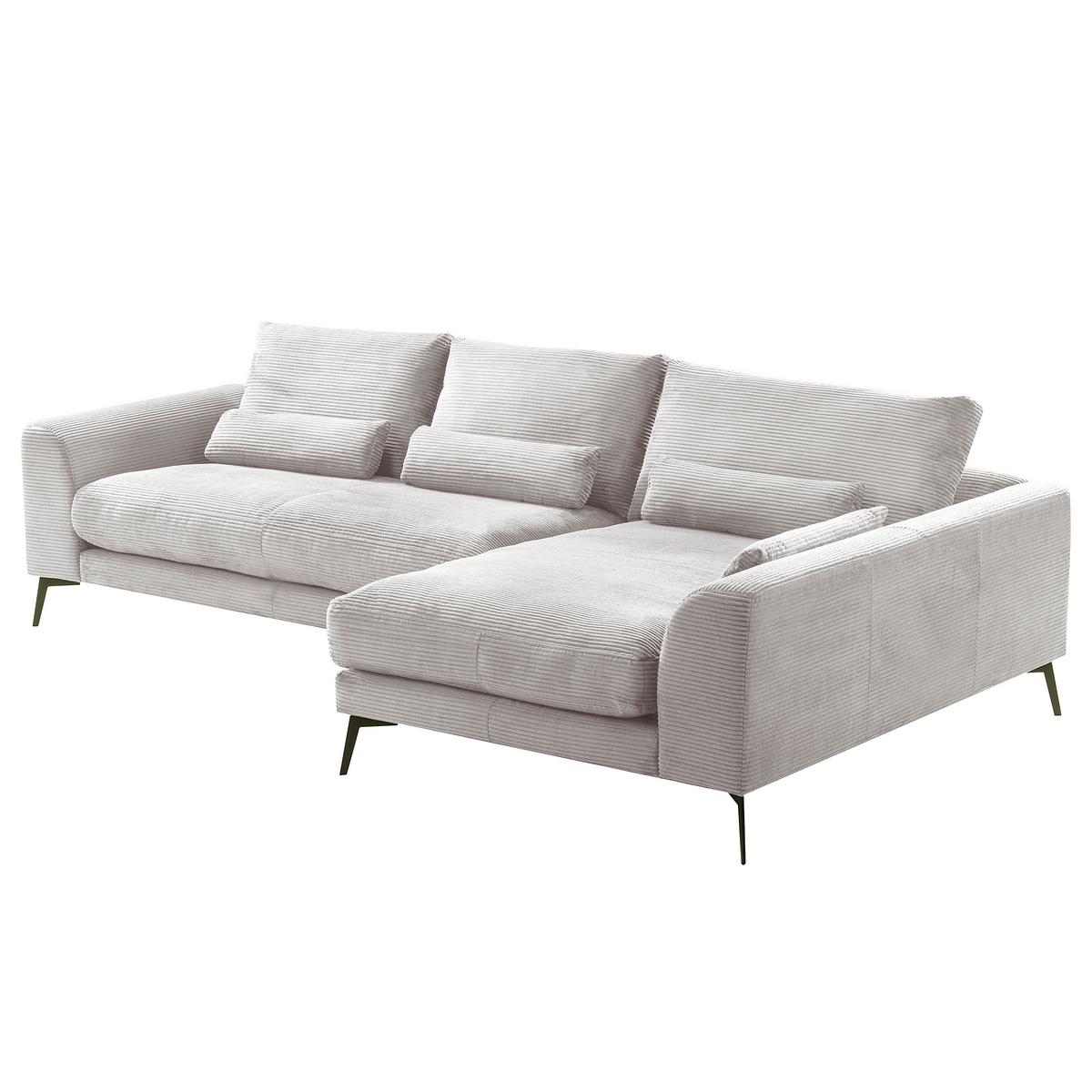 Ecksofa Berlin Hellgrau Cord 313x172 cm - Hellgrau/Schwarz, Design, Textil (313/172cm) - P & B