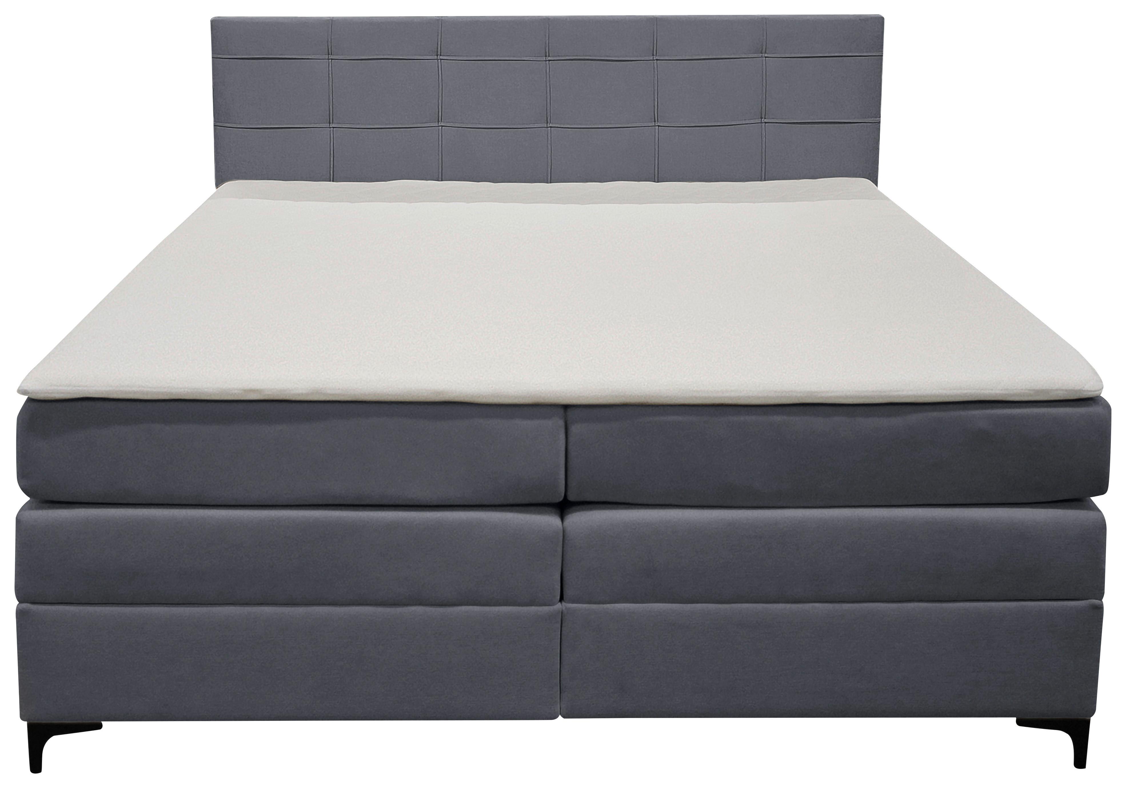 Boxspringbett Mitto mit Topper 180x200 cm - Blaugrau/Schwarz, KONVENTIONELL, Textil/Metall (180/200cm)