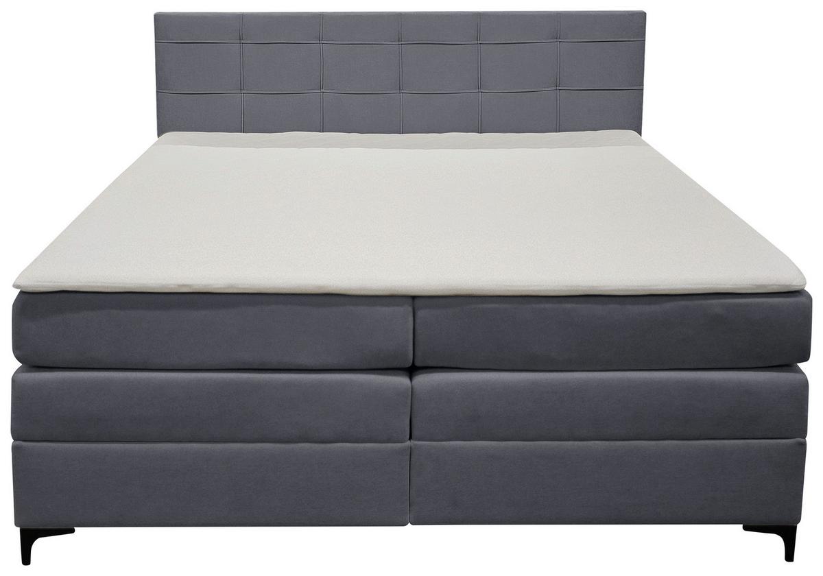 Boxspringbett Mitto mit Topper 160x200 cm - Blaugrau/Schwarz, KONVENTIONELL, Textil/Metall (160/200cm)