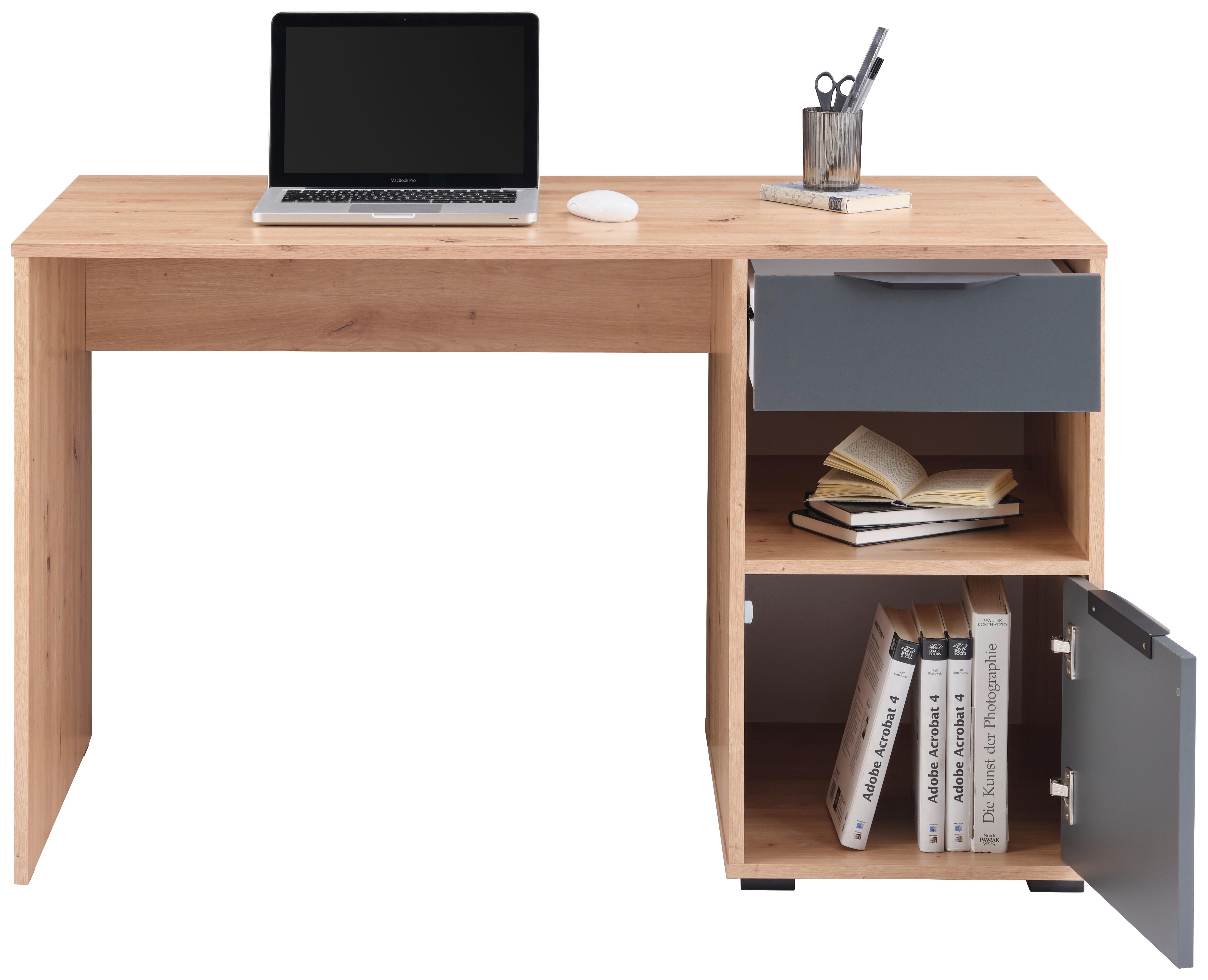 Schreibtisch Palermo 2 Weiß/Salbeigrün, B: 120 cm - Anthrazit/Eiche Artisan, Trend, Holzwerkstoff (120/73,5/60cm)