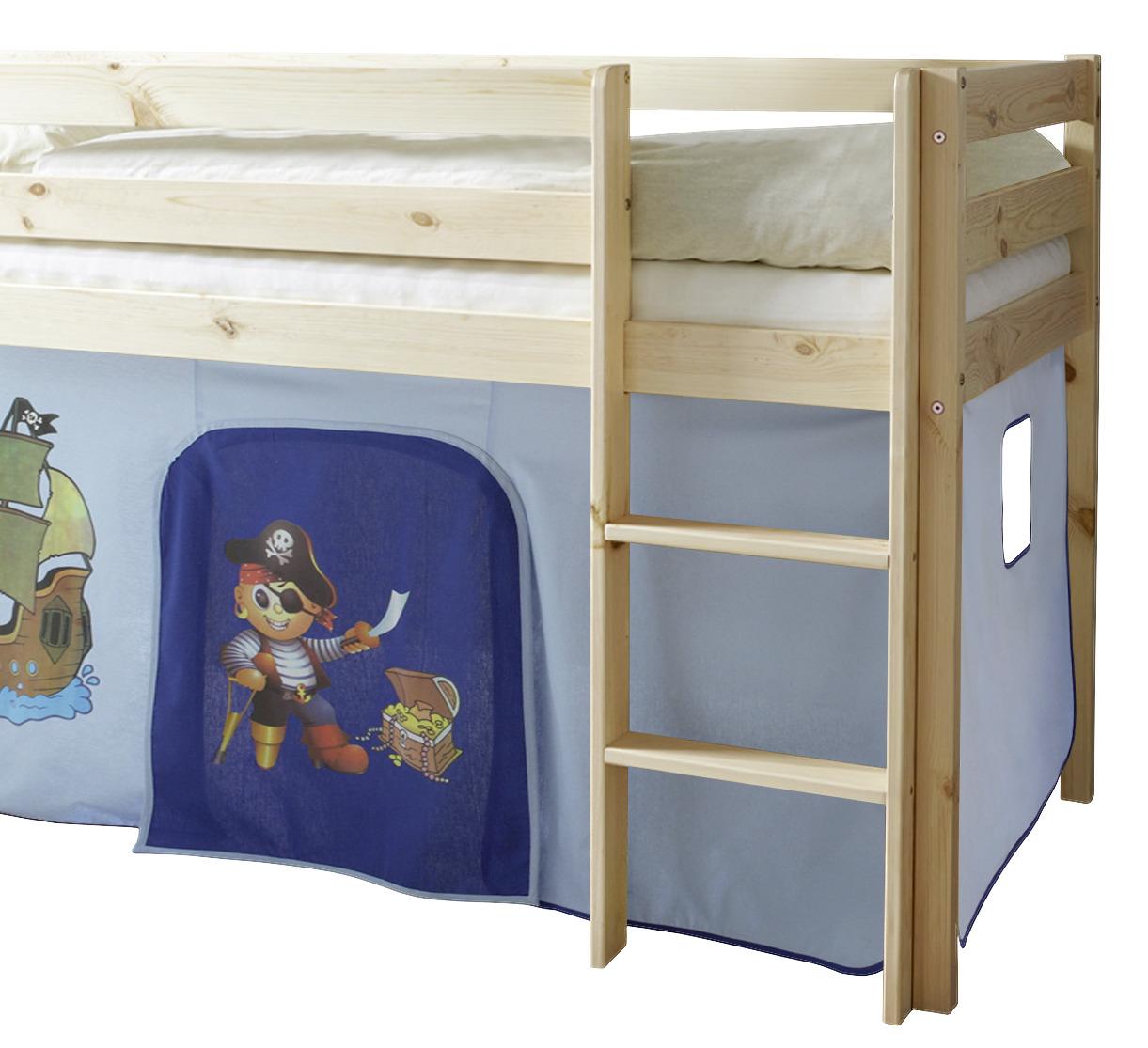 Spielbett Malte Blau Kiefer Massiv 90 cm Absturzsicherung - Naturfarben/Dunkelblau, Natur, Holz (90/200cm) - MID.YOU