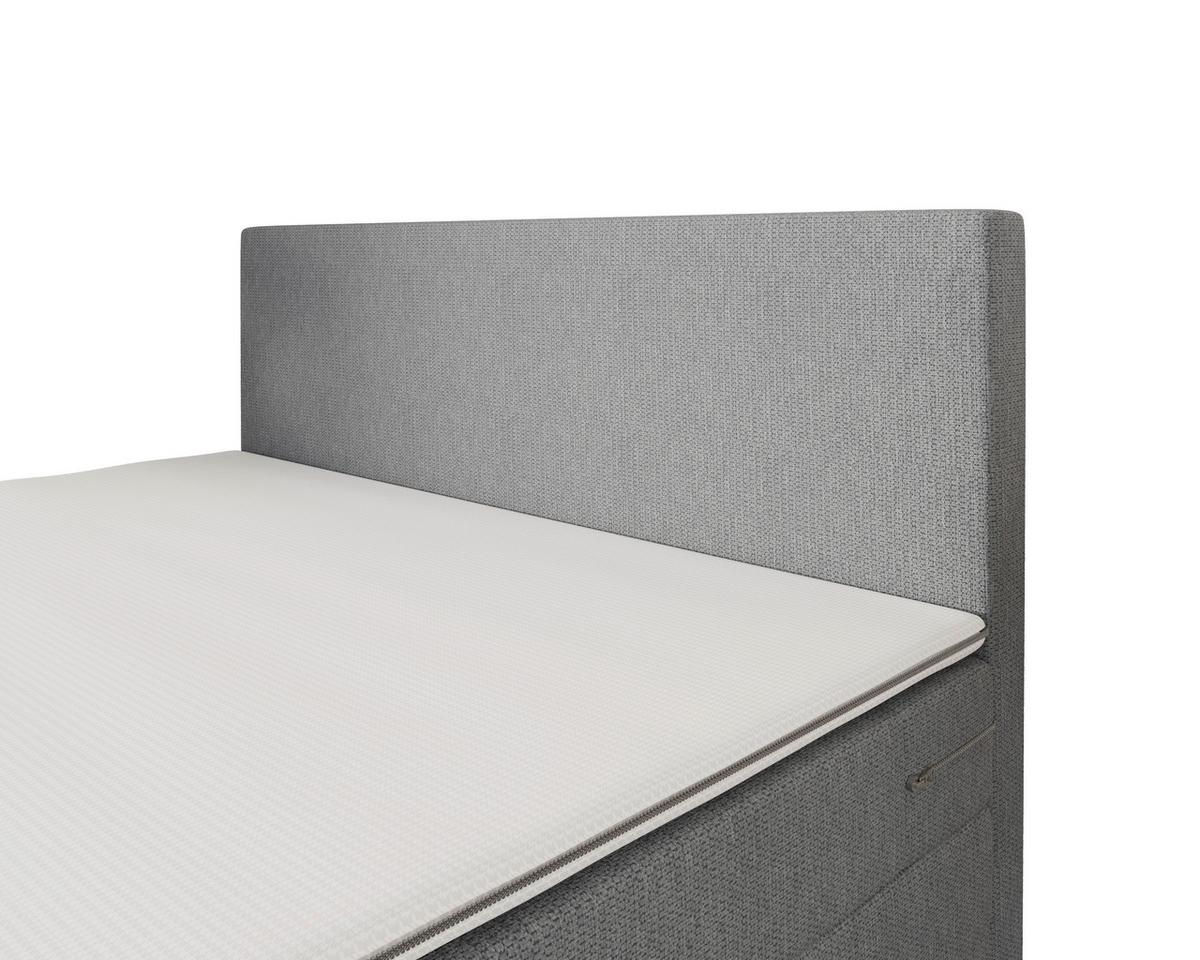 Boxspringbett mit Topper Taro grau, 160x200cm - Hellgrau/Schwarz, KONVENTIONELL, Textil/Metall (160/200cm)