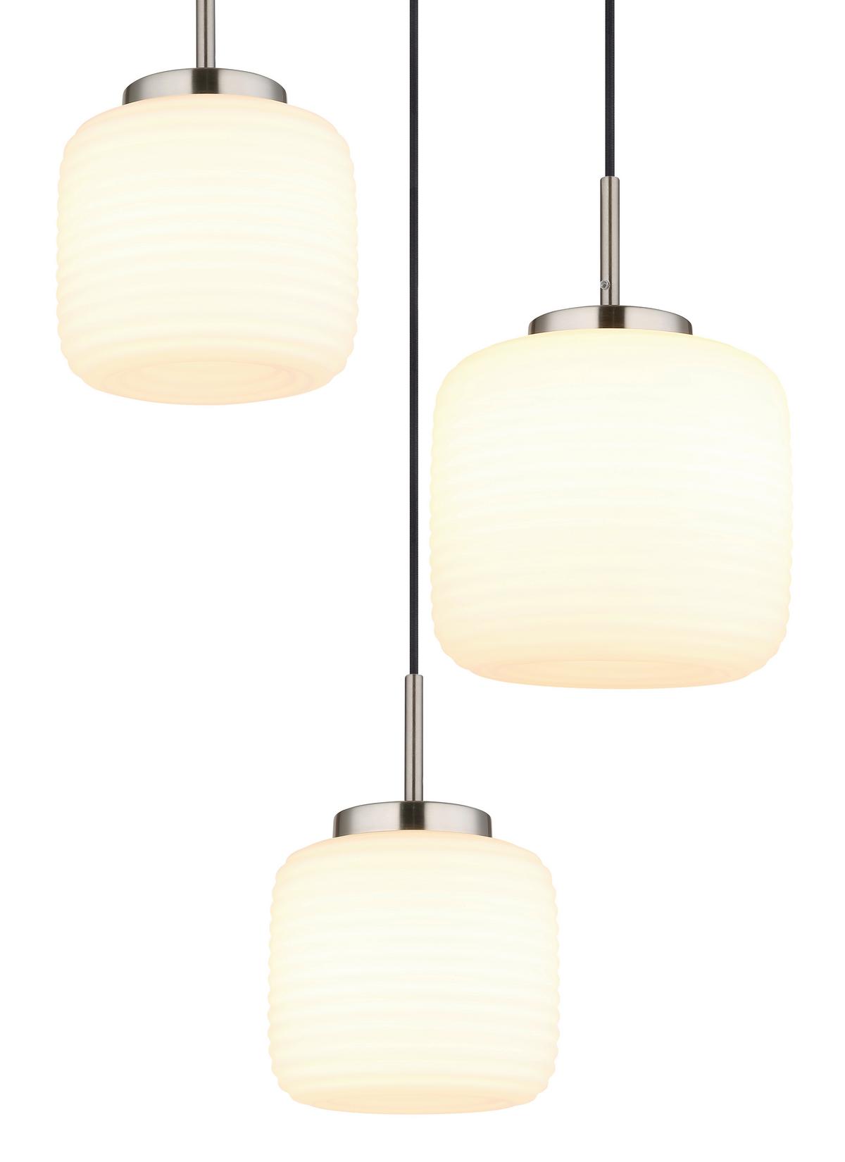 Hängeleuchte Kladora D: 52,5cm Schwarz Weiß Nickelfarben - Schwarz/Weiß, KONVENTIONELL, Glas/Textil (52,5/130cm) - Globo