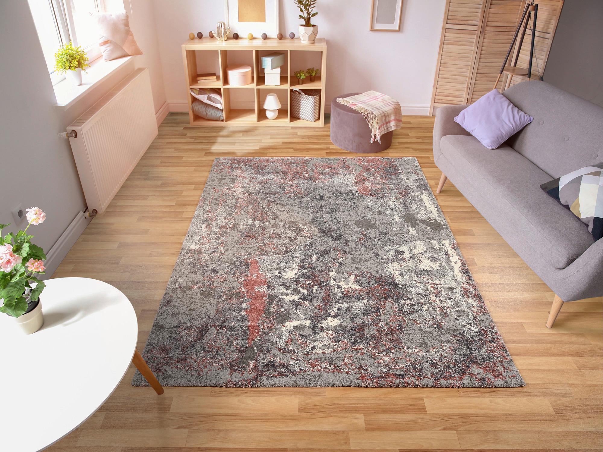 Webteppich Grau/hellrot Timeline Quantum 120x170 Cm - Hellrot/Grau, Design, Textil (120/170cm) - Novel