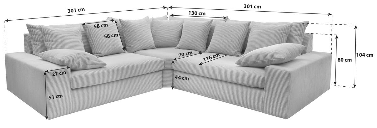 Ecksofa Avellino Beige S: 301/301 Cm - Beige/Schwarz, MODERN, Textil (301/301cm) - Livetastic