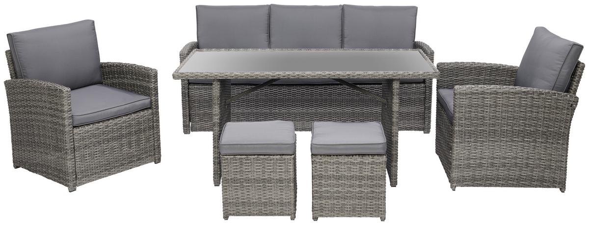 Lounge Garnitúra Malta - sötétszürke/szürke, Modern, műanyag/Üveg (145/68/70cm) - Beldano